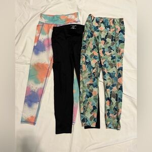 Girls' 3-Pack Leggings — Black, Pastel Tie-Dye & Green Camo